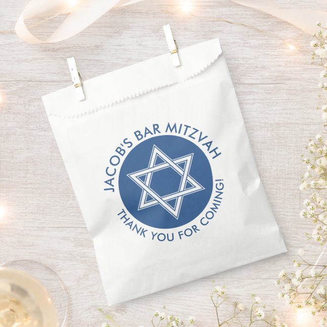 Blue White Star of David Bar Mitzvah  Favour Bag (Clipped)