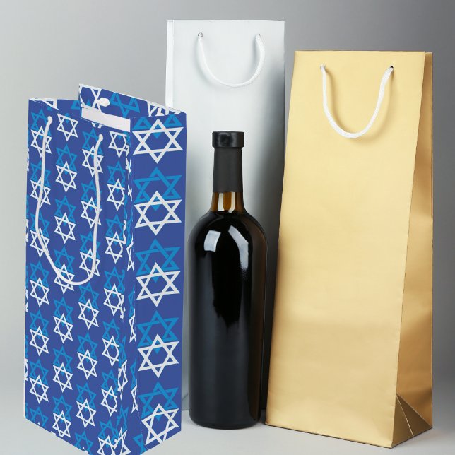 Blue/White Star of David Pattern Wine Gift Bag (Wine Gift Bag for Hannukah)