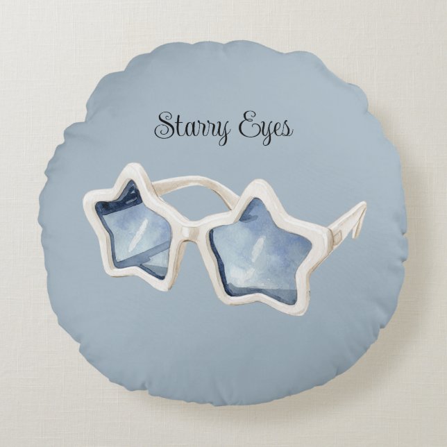 Blue White Star Sunglasses Round Pillow (Front)