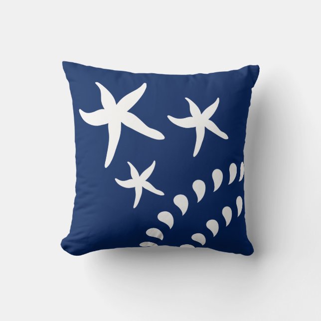 Blue White Starfish Beach House Decorative Throw Pillow (Front)