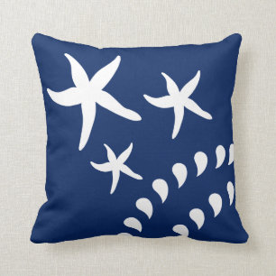 Blue White Starfish Beach House Decorative Throw Pillow