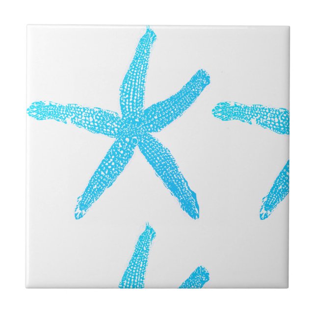 Blue White Starfish Pattern Beach House Decor Gift Tile (Front)