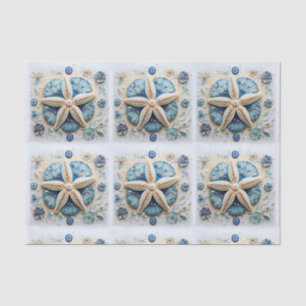 Blue White Starfish Seashell Nautical Decoupage Tissue Paper