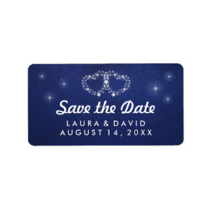 Blue & White Stars Hearts Matching Save the Date Label