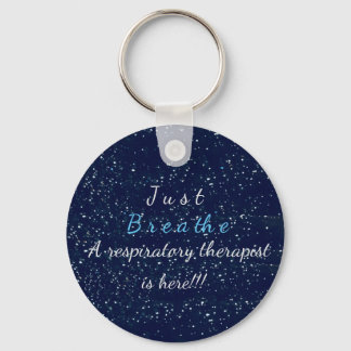 Blue White Stars Just Breathe Respiratory Therapy Keychain