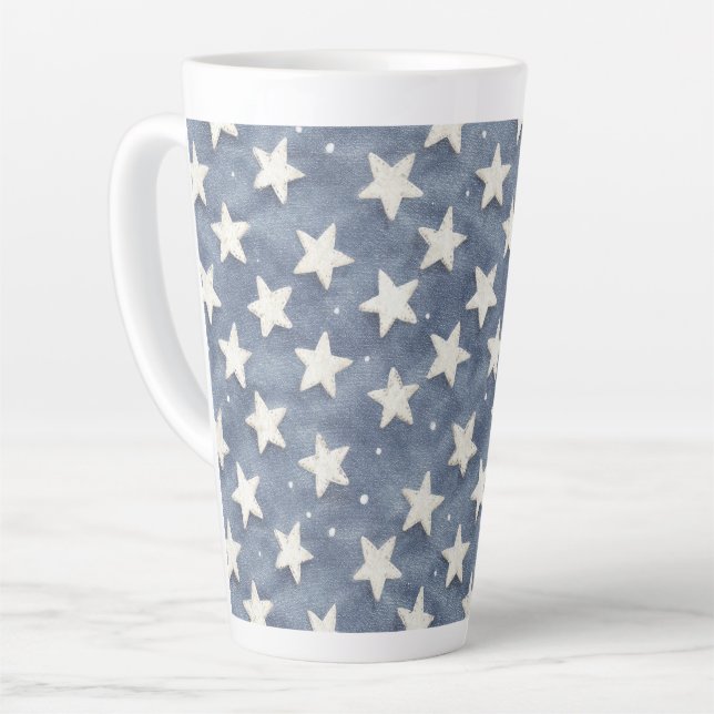 Blue White Stars Latte Mug (Left Angle)