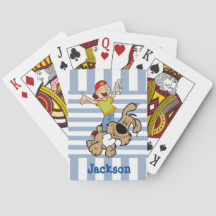 Blue & White Stripe Boy Dog Playing Card Deck