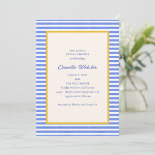 Blue White Stripe Coastal Retro Bridal Shower Invitation