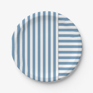 blue white stripe pattern paper plate
