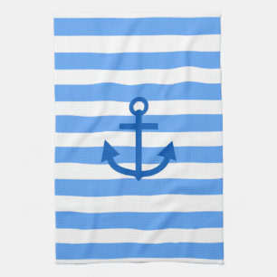 Blue & White Stripe Pattern with Anchor Kitchen Towel