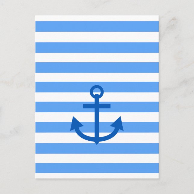 Blue & White Stripe Pattern with Anchor Postcard (Front)