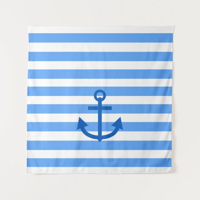 Blue & White Stripe Pattern with Anchor Tapestry (Front)