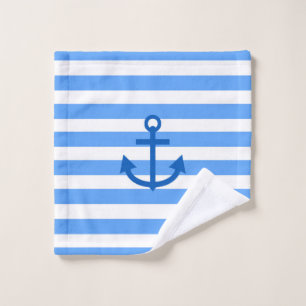 Blue & White Stripe Pattern with Anchor Wash Cloth
