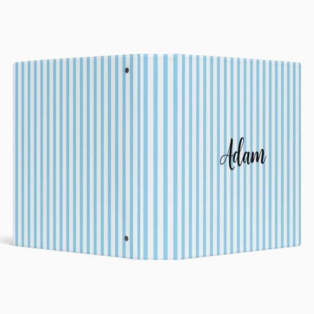 Blue White Stripe Script Name Personalized Binder (Background)