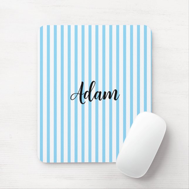 Blue White Stripe Script Name Personalized Mouse Pad (With Mouse)