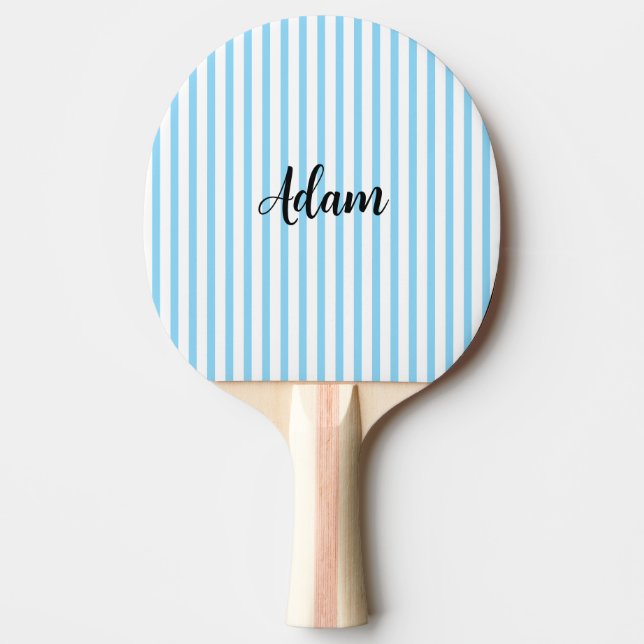 Blue White Stripe Script Name Personalized Ping Pong Paddle (Front)