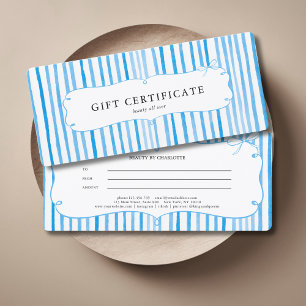 Blue White Stripe Vintage Bow Gift Certificate