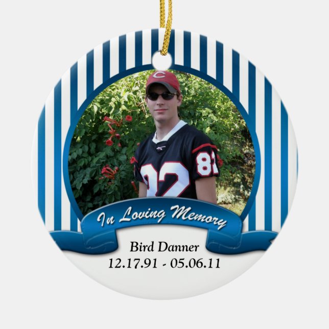Blue White Striped In Loving Memory Ornament (Front)