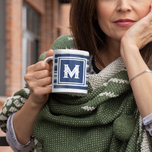 Blue & White Striped Monogram Coffee Mug