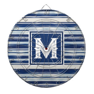 Blue & White Striped Monogram Dartboard
