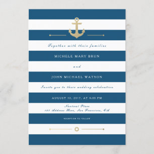 Blue White Striped Nautical Wedding Invitation