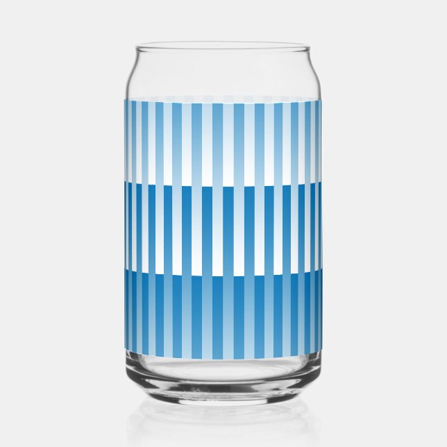 Blue White Striped Pattern Can Glass (Front)