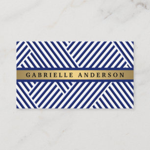 Blue White Striped Pattern   Gold Metallic Business Card
