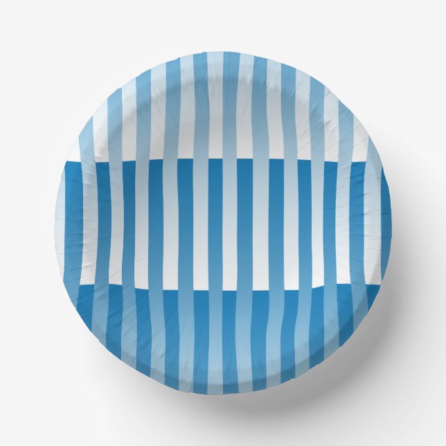 Blue White Striped Pattern Paper Plate (Front)