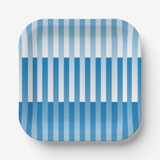 Blue White Striped Pattern Paper Plate (Front)