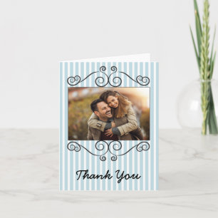 Blue & White Striped Vintage Photo Thank You Card