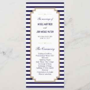 Blue White Striped Wedding Program Rack Cards
