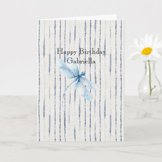 Blue White Stripes Dragonfly Believe Card (Small Plant)