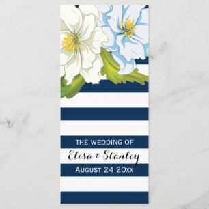 Blue white stripes, flowers modern wedding program