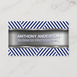 Blue White Stripes   Metallic Business Card