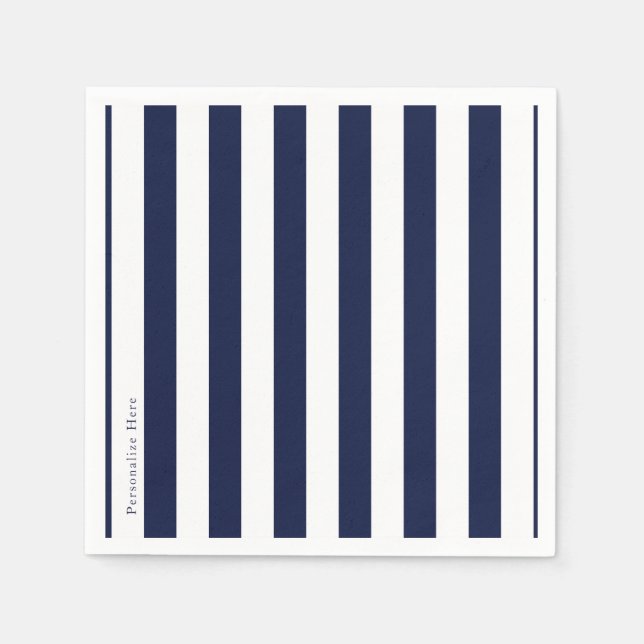 Blue & White Stripes Modern Striped Personalized Napkin (Front)