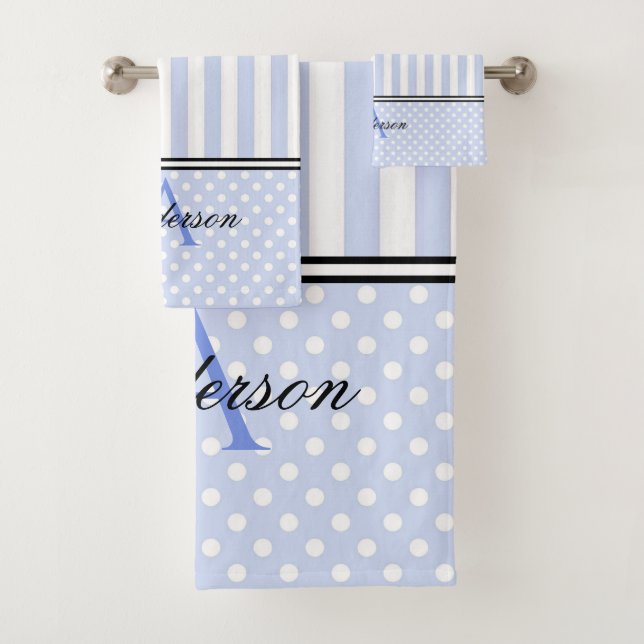 Blue & White Stripes Monogram   Bath Towel Set (Insitu)