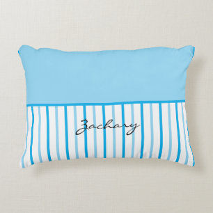 Blue White Stripes Name Accent Pillow