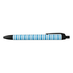 Blue White Stripes Pattern Black Ink Pen