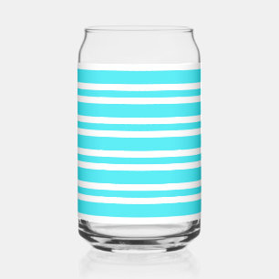 Blue White Stripes Pattern Can Glass
