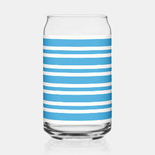 Blue White Stripes Pattern Can Glass