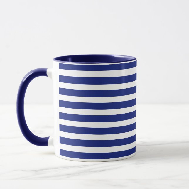 Blue White Stripes Pattern Chinoiserie Coastal Mug (Left)