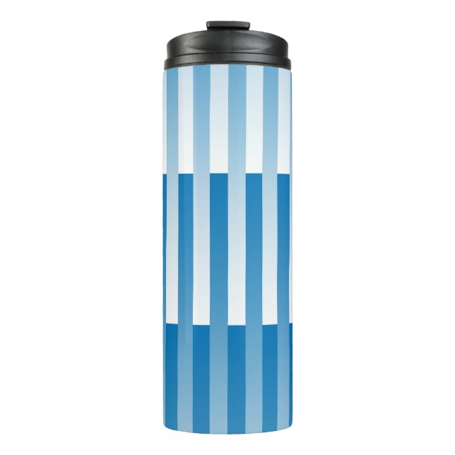 Blue White Stripes Pattern Thermal Tumbler (Front)
