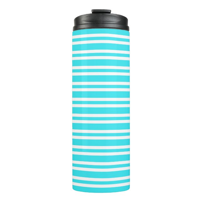 Blue White Stripes Pattern Thermal Tumbler (Front)