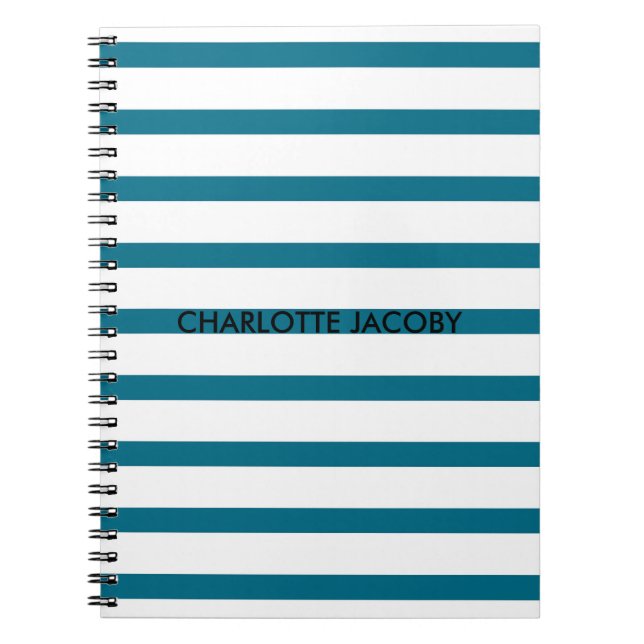 Blue & White Stripes Personalized Notebook (Front)