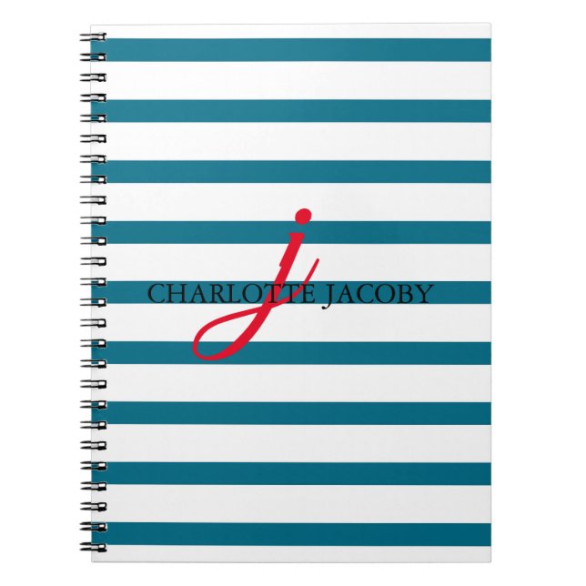 Blue & White Stripes Personalized Notebook (Front)