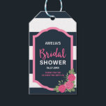 Blue White Stripes Pink Roses Bridal Shower Gift Tags<br><div class="desc">Adorn your favour gifts with a personal touch; this bridal shower gift tag features pink roses against blue and white stripes. Do take a look at the other matching Bridal Shower items including invitation here http://www.zazzle.com/collections/blue_white_with_pink_roses_bridal_shower-119884727985502800?rf=238364477188679314 Personalize it by replacing the placeholder text. For more options such as to change the...</div>