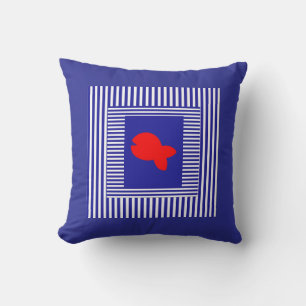 Blue White Stripes Red Fish Centre Throw Pillow