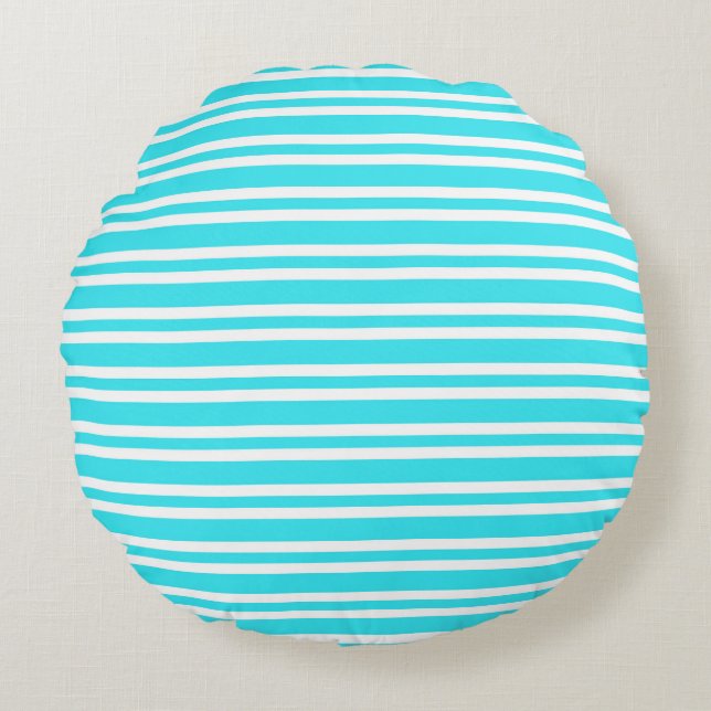 Blue White Stripes Seamless Pattern Round Pillow (Front)