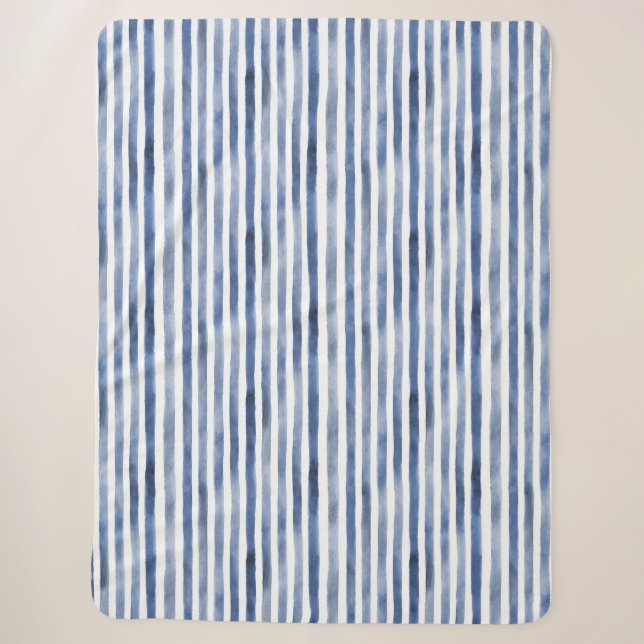 Blue White Stripes  Sherpa Blanket (Front)