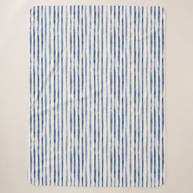 Blue White Stripes   Sherpa Blanket (Front)